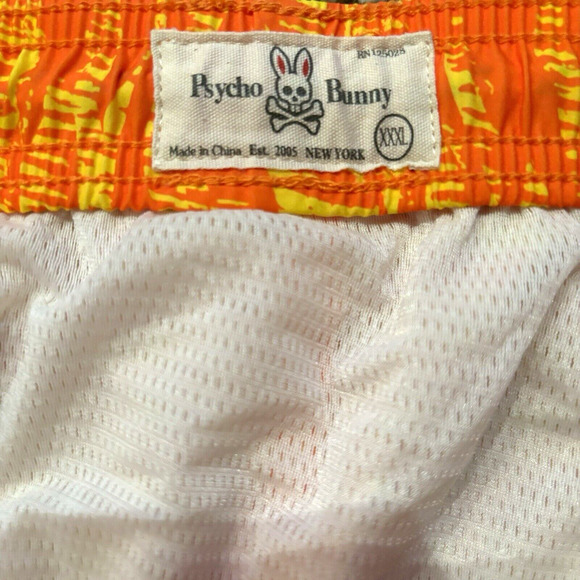 Psycho Bunny Men's Neon Red Orange Wavy Print Foley Graphic Swim Trunks XXXL - Picture 6 of 11